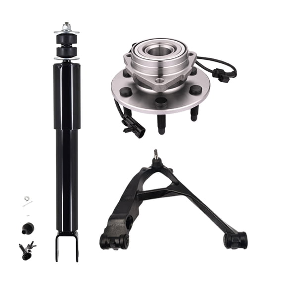 Set of 3 Front Right Lower Control Arm Ball Joint-Wheel Hub Bearing Assembly-Shock Absorber For 1999-2006 Chevrolet Silverado 1500 Monotube Performance Upgrade