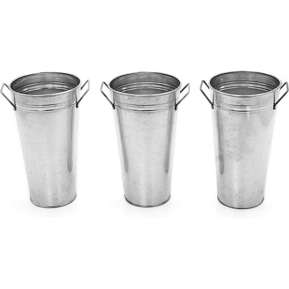 Set of 3 Galvanized French Bucket Vase with Handles 5" W x 9" H Ideal for Farmhouse Dried Floral Arrangements for Weddings Gifts Spa and Aromatherapy Settings O5