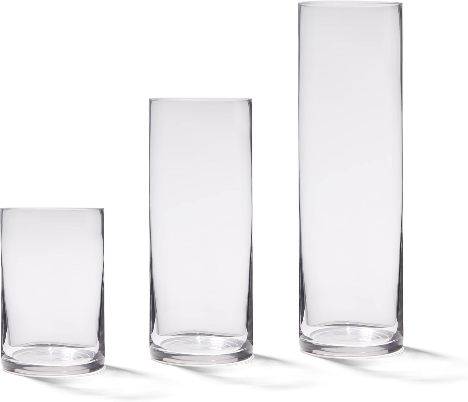 Set of 3 Glass Cylinder Vases for Centerpieces 6, 9, 10.5 Inch Tall, 3.5" Wide - Clear Glass Flower Vases for Pillar Candle, Hurricane Candle Holder, Floating Candles, Wedding Centerpiece