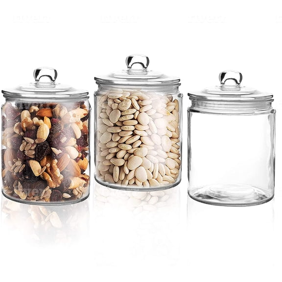 Set of 3 Glass Jar with Lid 1 Liter | Airtight Glass Storage Container for Food, Pasta, Coffee, Candy, Dog Treats, Snacks | Glass Organization Canisters for Home & Kitchen | 34 Ounces