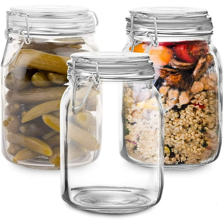 50oz Airtight Glass Jars with Lids, CHEFSTORY 3 PCS Food Storage Canister,  Square Mason Jar Containers