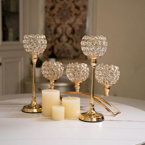 Set Of 3 Gold Candle Holders Table Centerpieces,Tealight Candlestick Candelabra Stand With 3 Arms For Fireplace Home Living Room Decor,Wedding Housewarming