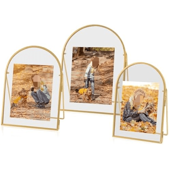 Set of 3 Gold Floating Picture Frame, 4x6, 5x7, 6x8 Arched Glass Floating Frames, Vintage Brass Gold Picture Frame for Artwork Photos Tabletop Display$$Home Decor, Kitchen, & Other