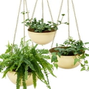 Set 3 Hanging Planter for Outdoor & Indoor Plants, Gold Iron Pot, Large Flower Hanger for Patio, Window, Garden, Balcony and Terrace, Modern Hang Basket with Chain, Boho Chic Metal Holder