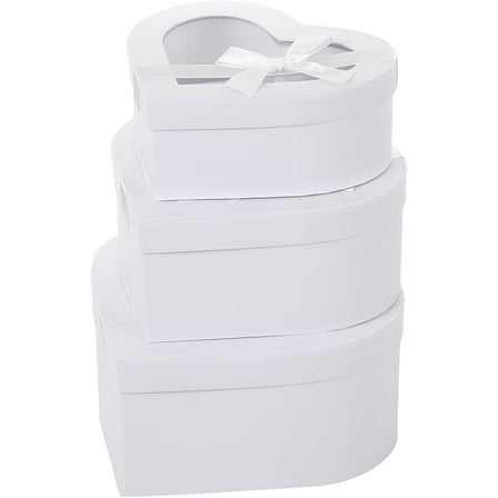 Set of 3 Heart Shaped Gift Boxes with Ribbon Bow Clear Window Decorative Heart Gift Flower Wrapping Boxes for Wedding, Birthday, Anniversary, Valentine's Day, Mother's Day, Baby Showers (White)