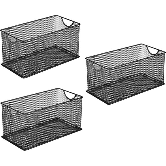 Set of 3 Household Wire Mesh Metal Steel Storage Basket Organizer CD Storage Boxes Organizer Bin Container Tote with Handles for Home Office 10.5" x 5.5" x 5.5"