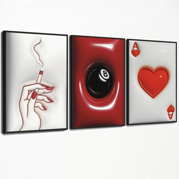 Set of 3 HypeBeast Canvas Wall Art, Trendy Lucky 8 Ball Green Poster, Black White Ace of Spades Playing Card Poker Print, Funky Blue Lightning Print Picture for Living Room 8x12in Unframed