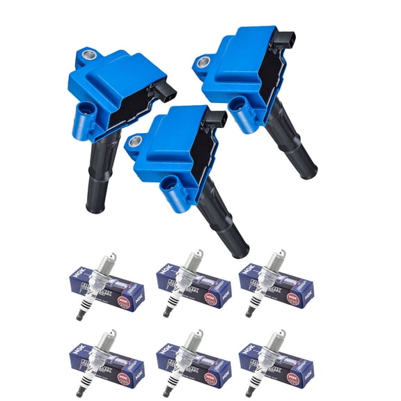 Set of 3 ISA Blue Color Ignition Coils and 6 NGK Spark Plugs Compatible with 2000-2004 Toyota Tacoma Pre Runner Crew Cab Pickup 4-Door 3.4L 3378CC V6 Replacement for UF156