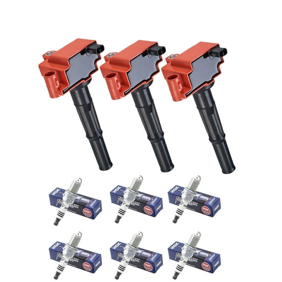 Set of 3 ISA Red Color Ignition Coils and 6 NGK Spark Plugs Compatible with 1995-1998 Toyota T100 SR5 Extended Cab Pickup 2-Door 3.4L 3378CC V6  Replacement for UF156