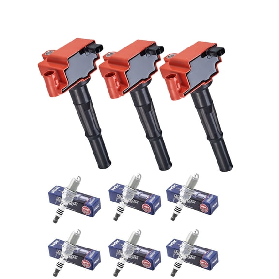 Set of 3 ISA Red Color Ignition Coils and 6 NGK Spark Plugs Compatible with 1995-2003 Toyota Tacoma DLX Standard Cab Pickup 2-Door 3.4L 3378CC V6  Replacement for UF156
