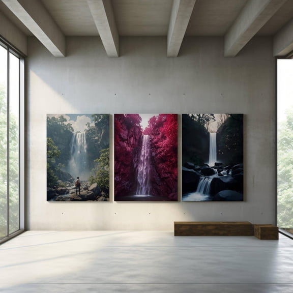 Set of 3 Japanese Waterfall Decor Tranquil Zen Print Nature Inspired Home Decoration Calming Asian Poster Geometric Design Neutral coastal Wall Decor, Poster Only