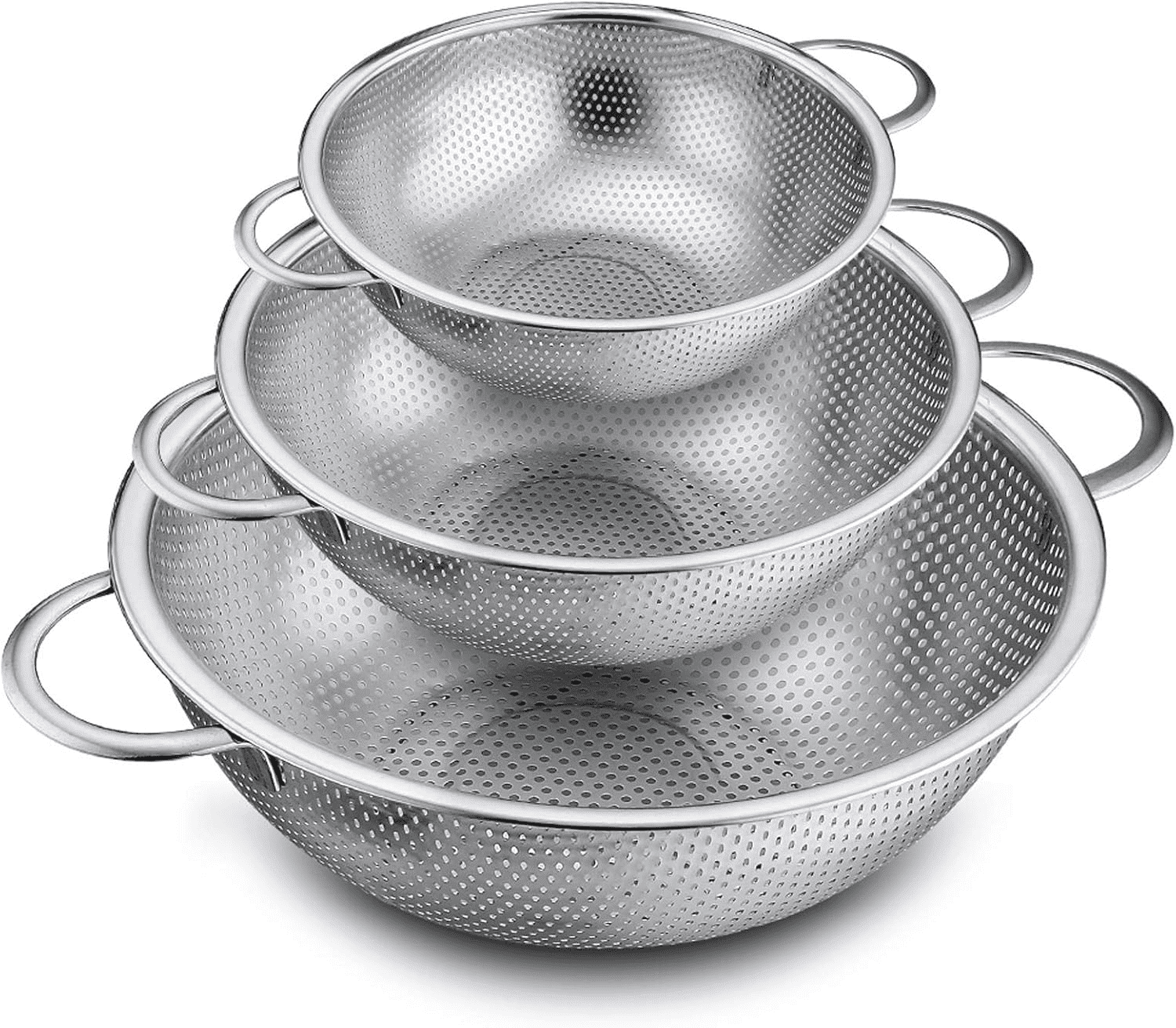 Qissep Colander Set of 3 (1-3-5Quart), Stainless Steel Micro-Perforated Colander Strainer with Handle for Kitchen/Draining Pasta/Rinsing Vegetables Fruits,Heavy Duty & Dishwasher Safe - Walmart.com