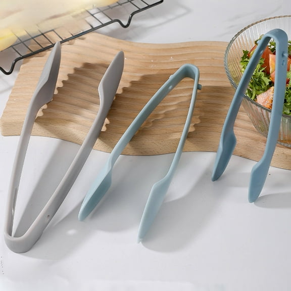 Set of 3 Kitchen Tongs, 10-Inch High Temperature Resistant Food Tongs for Grilling and Frying, Non-Stick Cooking Tongs with Locking Clip for Bread, Steak and Salad, Dishwasher Safe, Gray Blue