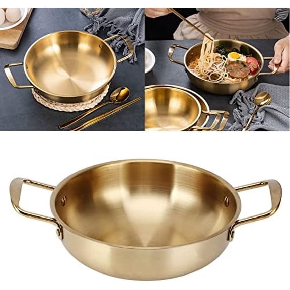 Set Of 3 Korean Ramen Noodle Pot, 7/8.5/9.5 In, Gold, Stainless Steel, No Lid, 24 Centiliters, 2.5 Pounds Max, Brushed Finish, Suitable For Stovetop$$Home Decor, Kitchen, & Other