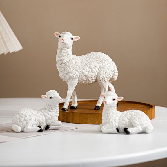 Set of 3 Lambs Sheep Figurines Statue Easter Decor, Resin Rustic Sheep Figurines Garden Decor, White Lamb Sculpture, Vintage Style Outdoor Decoration, for Yard and Farm-Themed Gifts