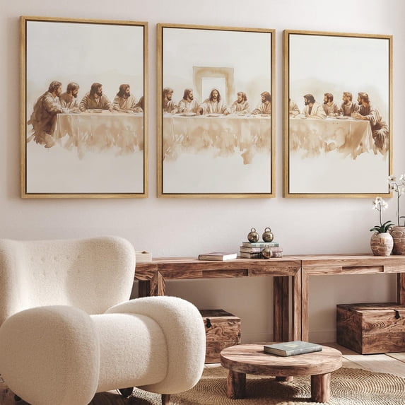 Set of 3 Last Supper Poster Vintage J-es-us Prints Wall Art Canvas Painting Framed Artwork for Living Room Christian Farmhouse Decoration with Inner Frame