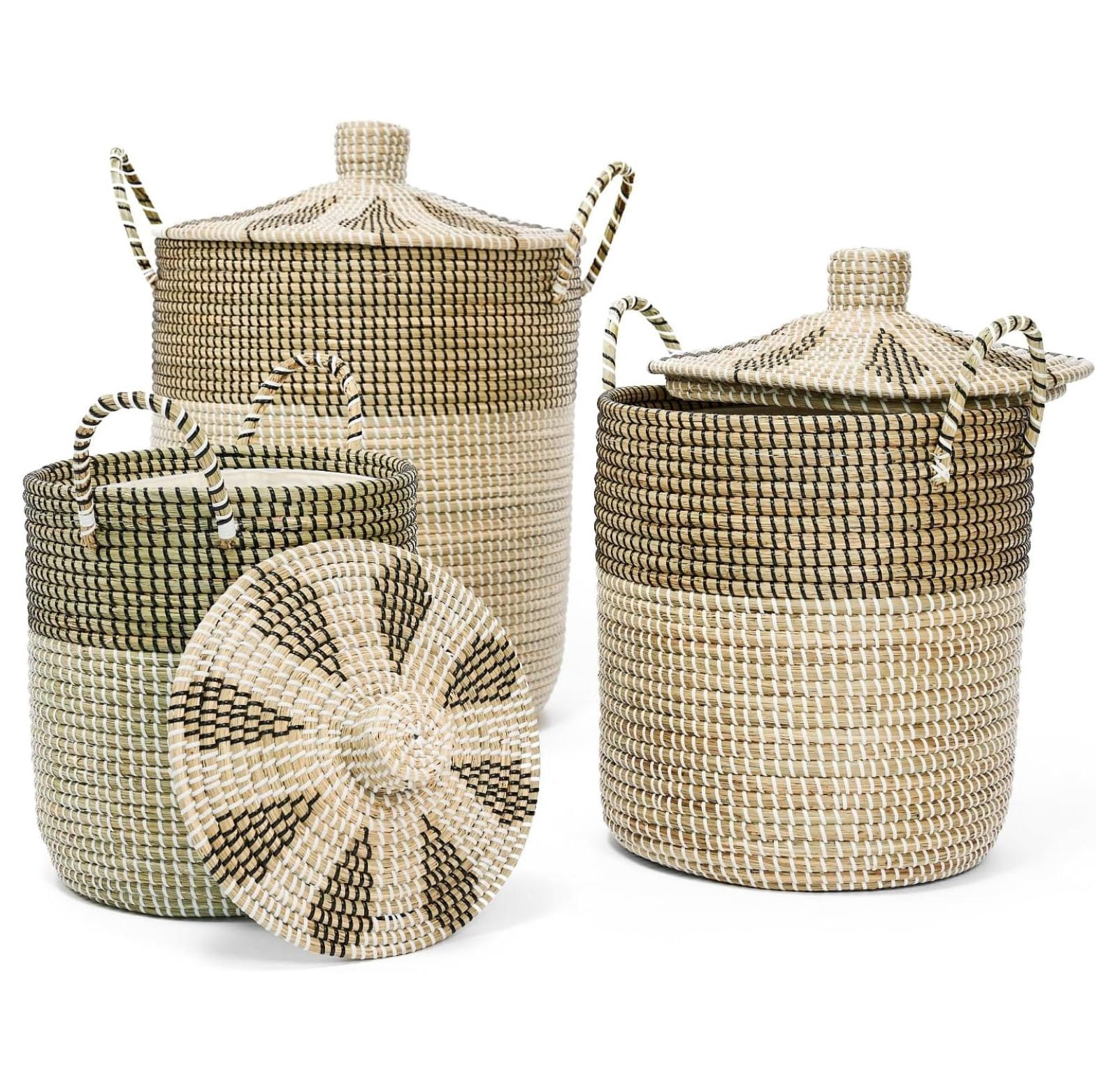 Vietnamese Woven Laundry Organizer 3-Pack Handwoven Seagrass Laundry