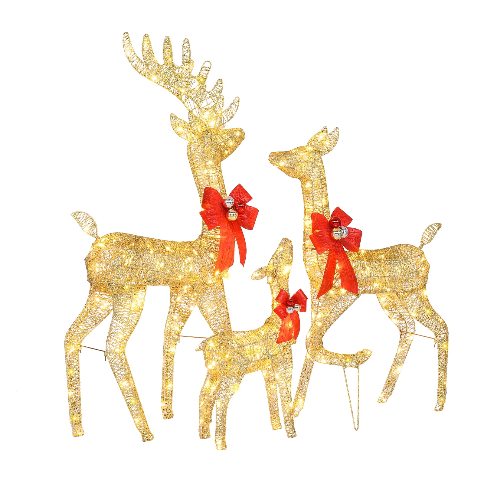 Set of 3 Lighted Christmas Reindeers Outdoor Decorations, PreLit Light
