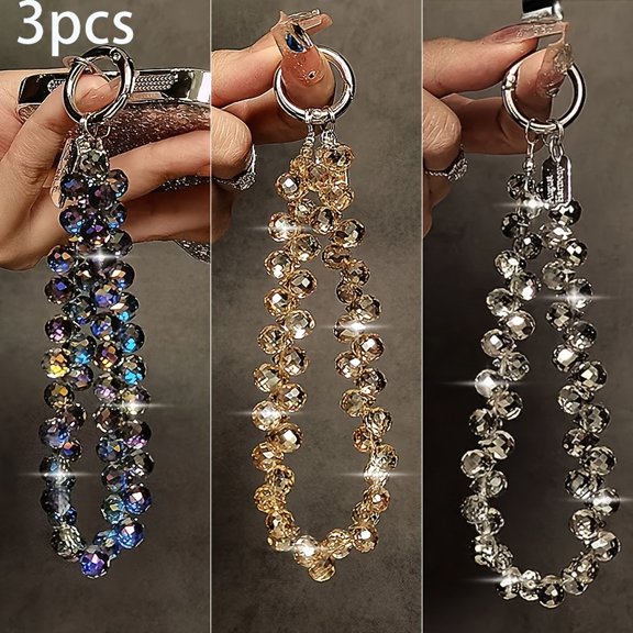 This Set of 3 Luxury Phone Straps with Rhinestones Features a Metal Ring Chain, Suitable for Various Additions Like Phones, Bags, And Keys. It Serves As a Protective Strap for Your Phone