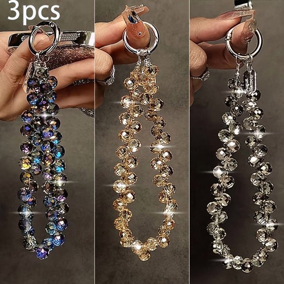 This Set of 3 Luxury Phone Straps with Rhinestones Features a Metal Ring Chain, Suitable for Various Additions Like Phones, Bags, And Keys. It Serves As a Protective Strap for Your Phone