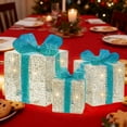 thumbnail image 1 of Set of 3 Metal Christmas Lighted Gift Boxes Pre-lit 60 LED Lights Indoor Outdoor Christmas Decorations Light up Present Boxes Set Battery Operated with Different Sizes for Indoor Outdoor Decorations, 1 of 10