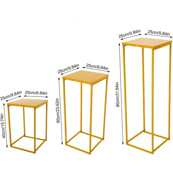 Set of 3 Metal Plant Stand Golden Nesting Display End Table Tall Pedestal Stand Indoor Outdoor Flower Pot Holder Stand Plant Square Display Rack Set for Wedding Garden  Terrace