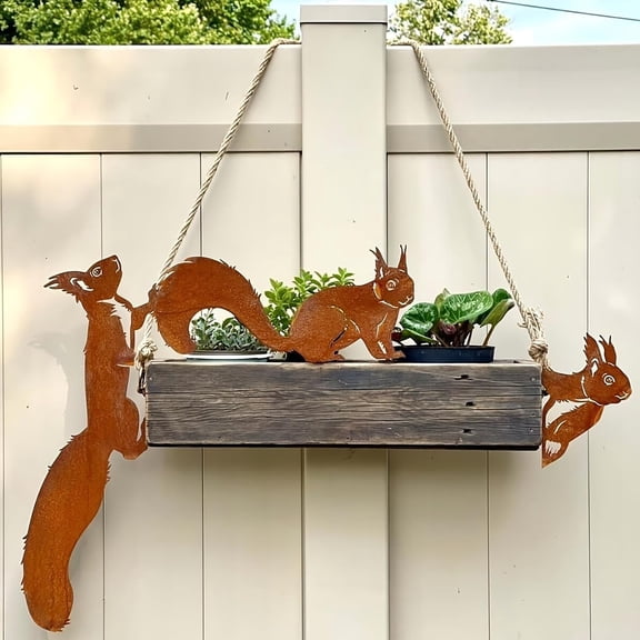 Set of 3 Metal Rusty Running Squirrel to Screw in Wood Rust Silhouette Squirrel Decor Art Ornament Animal Sculpture Tree Stake Decoration for Home Garden Yard Outdoor