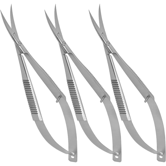 Set of 3 Micro Scissors 4.5 Curved Embroidery Scissor Stainless Steel Trimming for Eyebrows and Eyelashes Extra Sharp Grooming Scissors Spring Action Sewing Arts & Crafts Squeeze scissors.