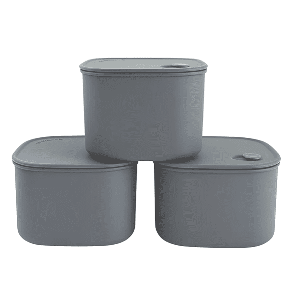 (Set of 3) Microwavable Nesting 800ml (27oz) Food Storage Containers with Vent Lids | Reusable Meal Prep, Freezer & Dishwasher Safe | Made in Korea (Dark Gray)
