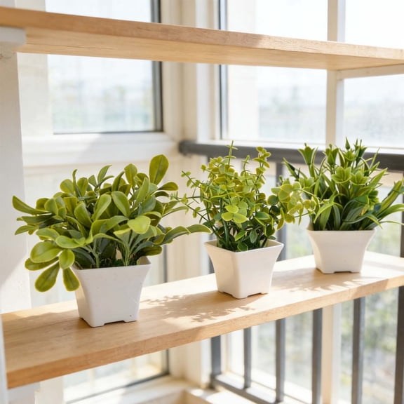 Set of 3 Mini Artificial Potted Plants, Small Black Plastic Grain Grass Faux Foliage for Indoor and Outdoor Home Decor, 5.5 in Tall Tabletop Greenery for Desk, Shelf, Bathroom, Kitchen, Office