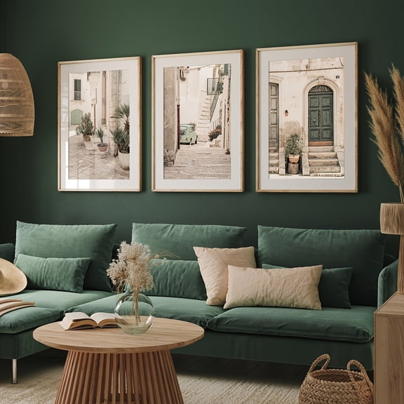 Set of 3 Modern Italy Travel City Natural Scenery Wall Art, Mediterranean Landscape Print, Italy Rustic Gallery Wall Print, Europe Art Photo Canvas Posters, Wall Decor, Artwork for Living Room, Bedr