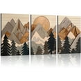 thumbnail image 1 of Set of 3 Mountain Wall Hieng Large Forest Wall Decor Woodcut Wooden Landscape canvas posters Nature Wilderness Hieng Prints Abstract Landscape Painting for Living Room Bedroom Office, 1 of 6