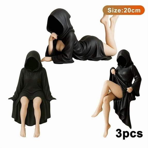 Set of 3 Mysterious Cloaked Figure Statues, Enigmatic Resin Sculptures for Modern Home Decor, Artistic Bookshelf Sitters & Desktop Ornaments, Abstract Art Figurines