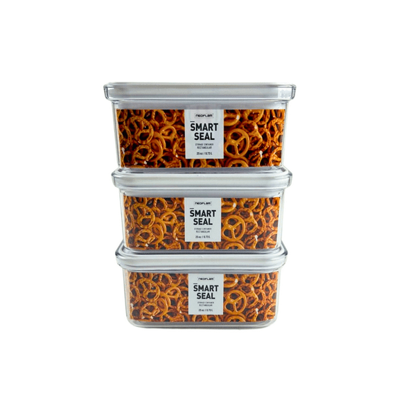 (Set of 3) NEOFLAM Airtight Smart Seal Food Storage Container | Crystal Clear Body | Modular, Stackable, Nestable Design | Easy to Clean, BPA Free ( 0.73L, Rectangular )