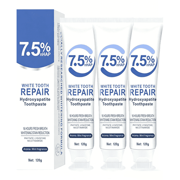 Set 3-Pack Hydroxyapatite Toothpaste for Teeth Remineralization, Enamel Repair, Sensitivity Relief & Whitening Fluoride-Free, Deep Cleaning Care, Fresh Breath