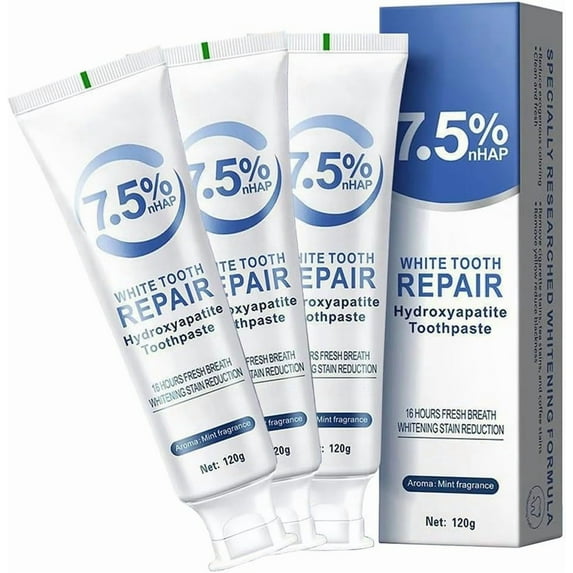 Set 3-Pack Hydroxyapatite Toothpaste for Teeth Remineralization, Enamel Repair, Sensitivity Relief & Whitening Fluoride-Free, Deep Cleaning Care, Fresh Breath