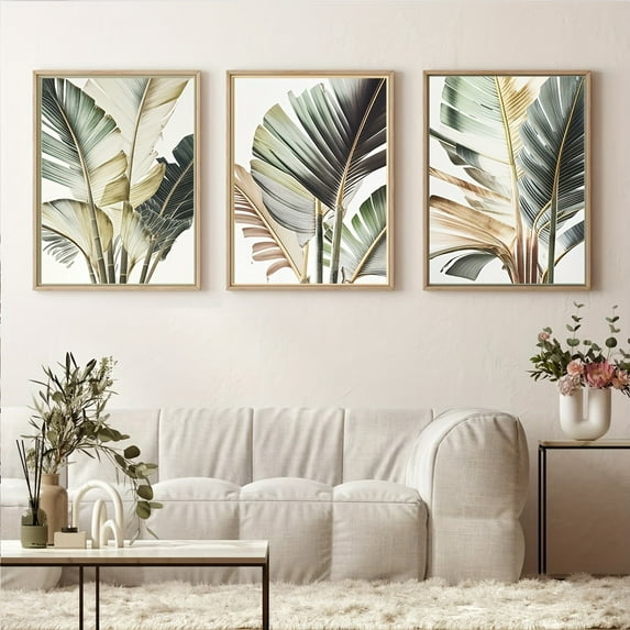Set of 3 Palm Tree, Wall Art Print, Palm Leaf Print, Botanical Wall Art, Nordic Minimalist Tropical Plant Art Home Living Room Bedroom Wall Decoration, No Frame