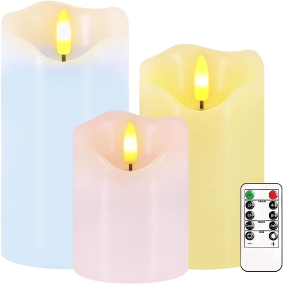 Set of 3 Pastel Spring Flameless LED Candles with Remote and Timer, Flickering Easter Pillar Candles Battery Operated, Real Wax Electric Candles for Home Spring and Easter Decor(3 Colors)