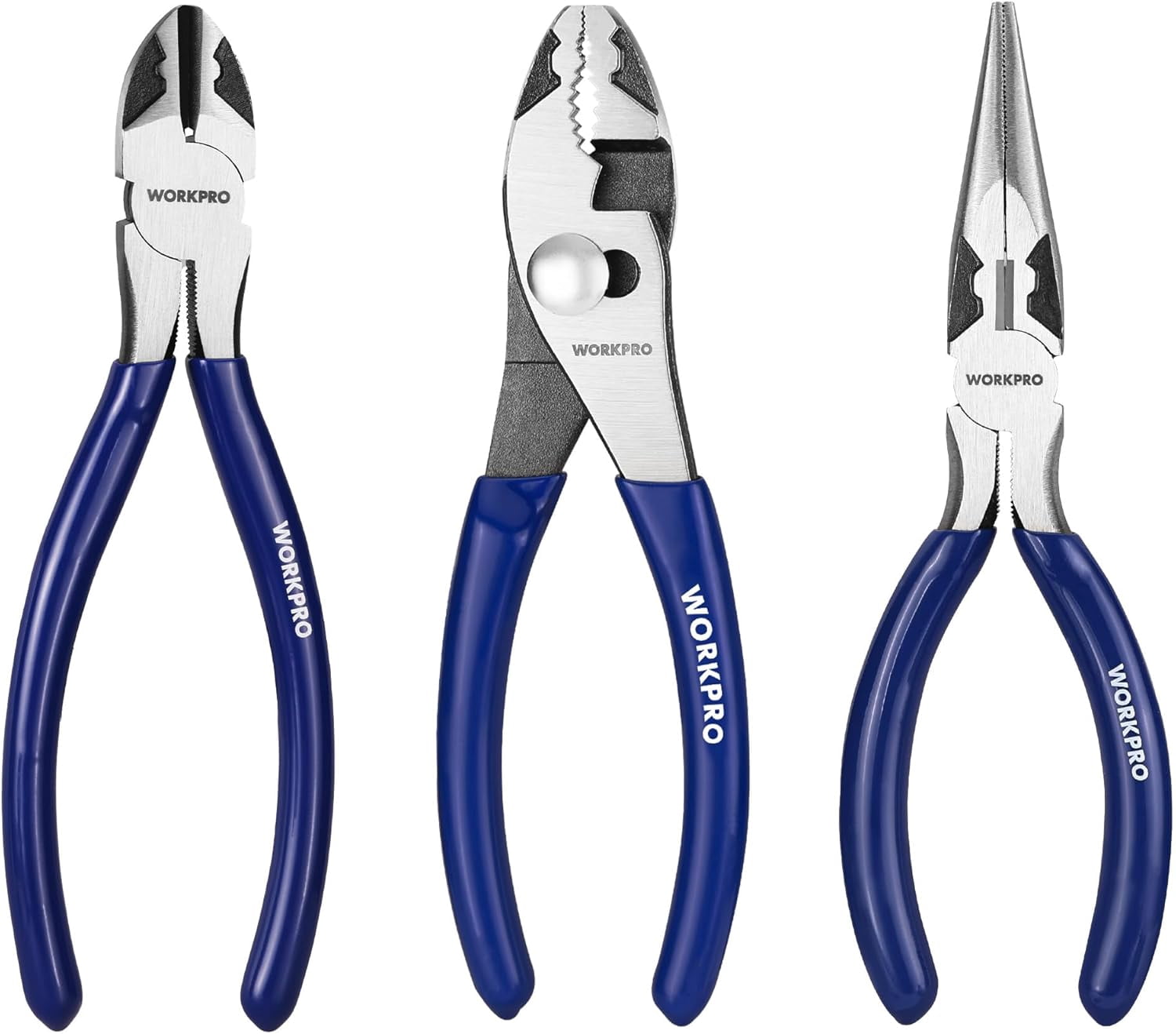Set, 3-Piece Professional Tool Kit – 6" Needle Nose Plier, 6" Slip Joint Plier & 6" Diagonal Plier, Soft Grip Handles for Home DIY & Electrical Work