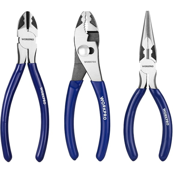 Set, 3-Piece Professional Tool Kit 6" Needle Nose Plier, 6" Slip Joint Plier & 6" Diagonal Plier, Soft Grip Handles for Home DIY & Electrical Work