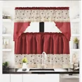 thumbnail image 1 of Gorgeous Home Linen Set of 3 Pieces Kitchen Window Curtain Embroidery Floral Multicolor 2 Tier + 1 Swag Valance for Kitchen (BR1 -Burgundy), 1 of 5