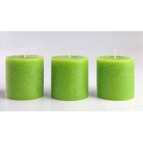 Set of 3 Pillar Candles 3" x 3" Unscented Handpoured Weddings, Home Decoration, Restaurants, Spa, Church Smokeless Cotton Wick - Green$$Home Decor, Kitchen, & Other