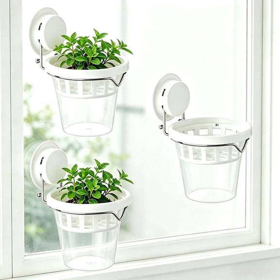 Set of 3 Plastic Window Planter with Suction Cup Holder. Large Window Popagation. Clear Self Watering Window Mounted Plant Pots. Window Sill Planters Extender for Indoor Hydroponic Plants