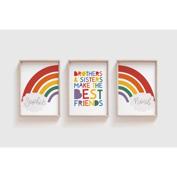 Set of 3 Playroom Prints, Brother Sister Prints, Rainbow Prints, Rainbow Wall Art, Nursery, Sibling Prints, Twins Prints, Playroom Wall Art, Poster Only