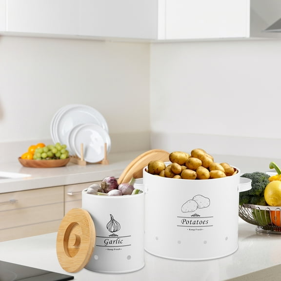 Set of 3 Potato Storage Stackable Wooden Potato and Onion Storage Bin with Lid & Aerating Storage Holes Kitchen Pantry Organizer Box Fruit Vegetable Fresh Keeper