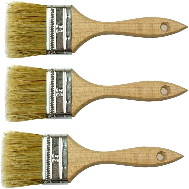 Set of 3 Professional Paint Brushes - Natural Bristle/Wood Handle