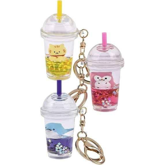 Set of 3 RANDOM Smoothie Clip with Animal on a Wave - Floating Surfing Figurine on Moving Water - Sensory, Stress, Fidget Toy Bag Decoration- Unique Keychain