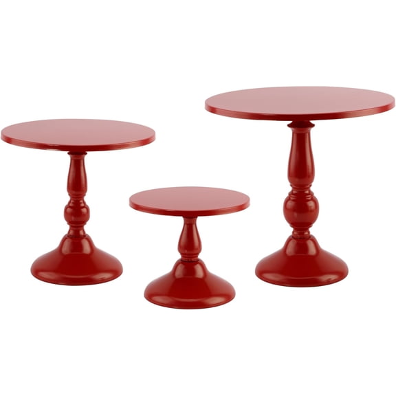 Set of 3 Red Cake Stands, Metal Round Cake Holder Dessert Pie Pizza Display Stand 8" 10" 12" Serving Tray Decoration for Wedding Celebration Party Birthday Baby Shower