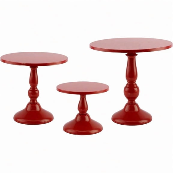 Set of 3 Red Cake Stands QENUIITEA Metal Round Cake Holder Dert Pie Pizza Display Stand 8 10 12 Serving Tray Decoration for Wedding Celebration Party Birthday Shower