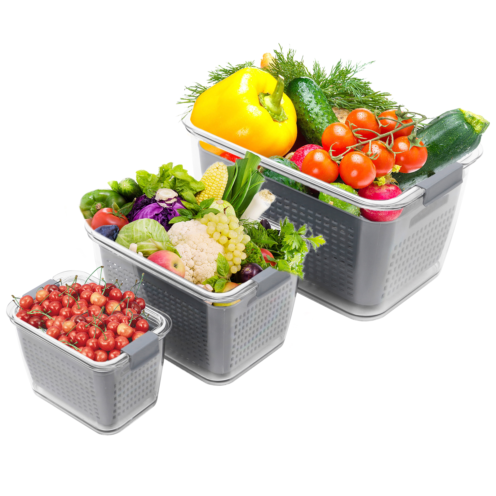 Set of 3 Refrigerator Produce Saver Containers Storage Bins with